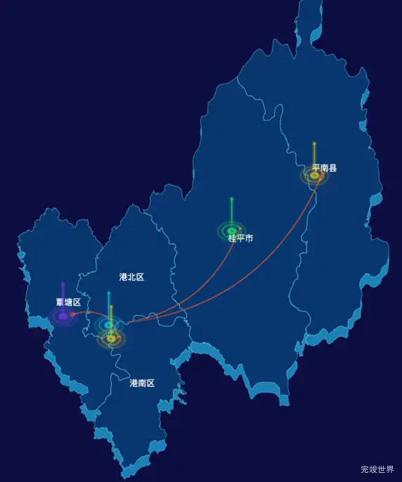echarts贵港市地区地图geoJson数据-飞线图